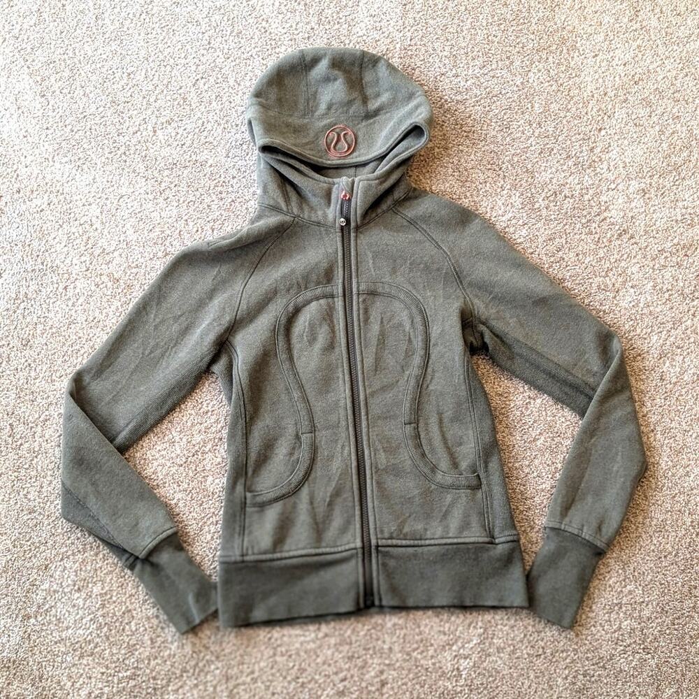 Lululemon Athletica Scuba Hoodie Full Zip Olive Green with Orange accents 6 Med